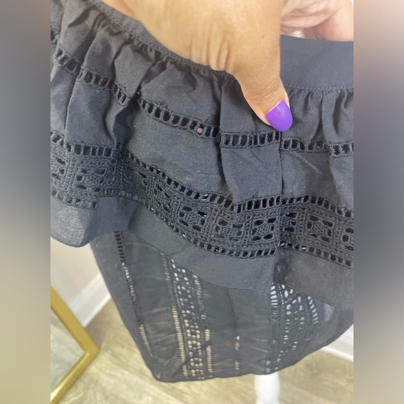 Retail $298 Veronica Beard CRUZ RUFFLED ONE SHOULDER TOP BLACK COTTON EYELET TOP - Picture 9 of 11